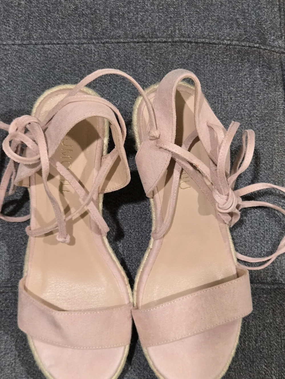 Women’s Blush Pink Suede Lace-Up Wedge Sandals